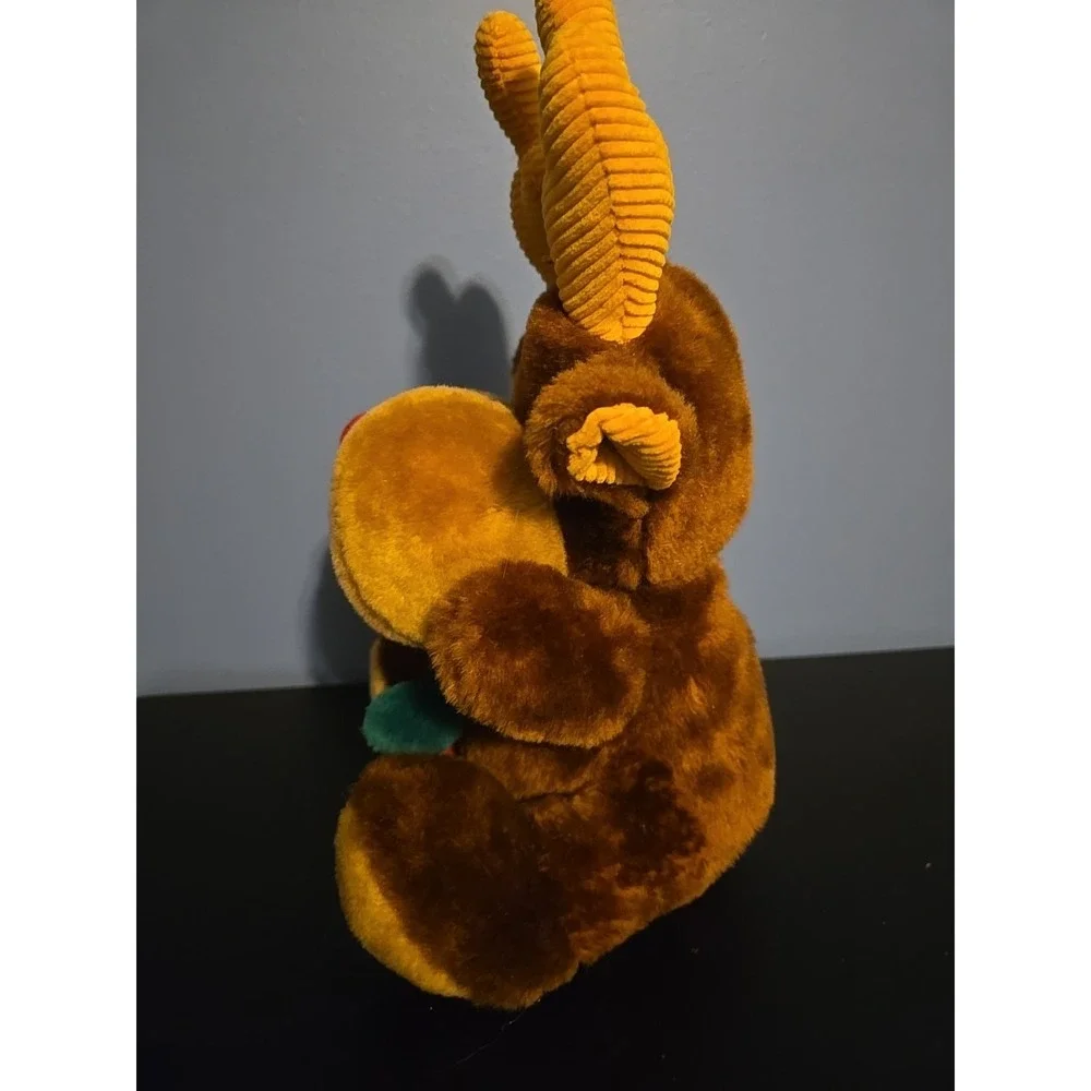 Vintage‎ Reindeer Plush Corduroy Antlers Red Green Christmas 10